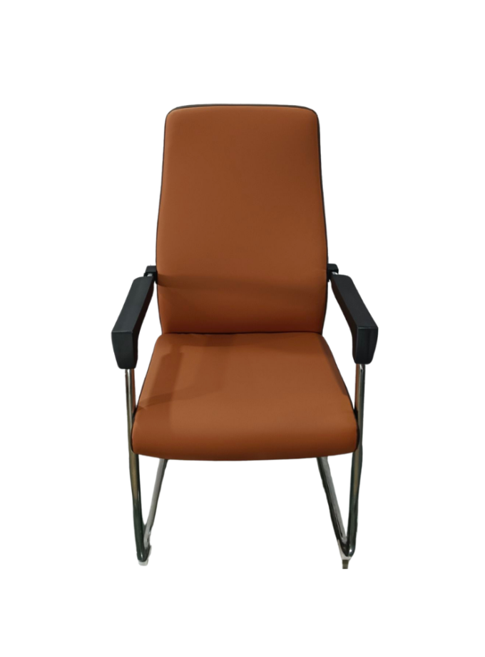 Cognac Leather Cantilever Chair with Chrome Sled Base