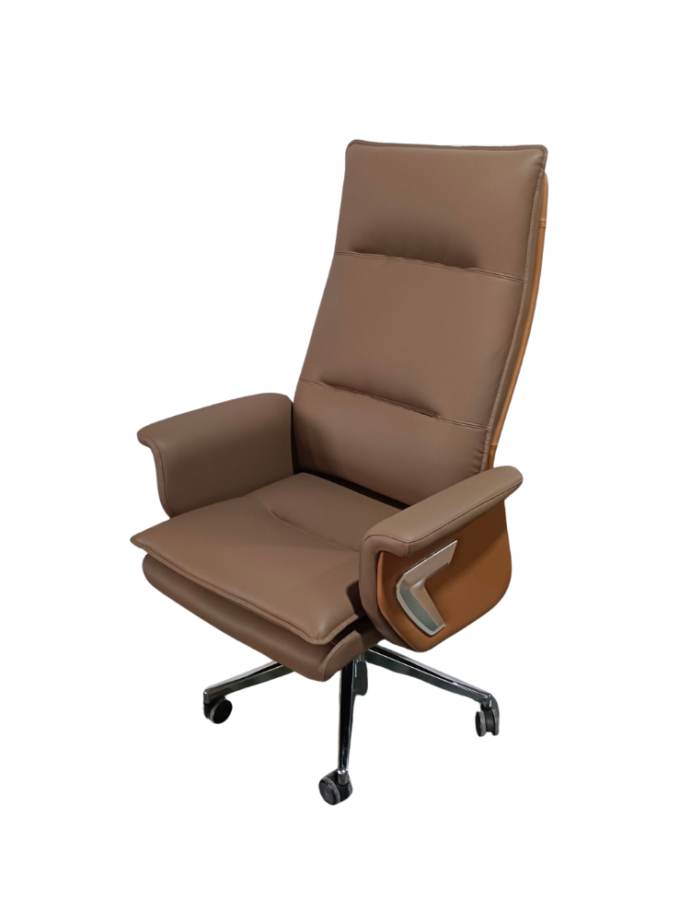 Cognac Two-Tone Leather High-Back Executive Chair with Headrest