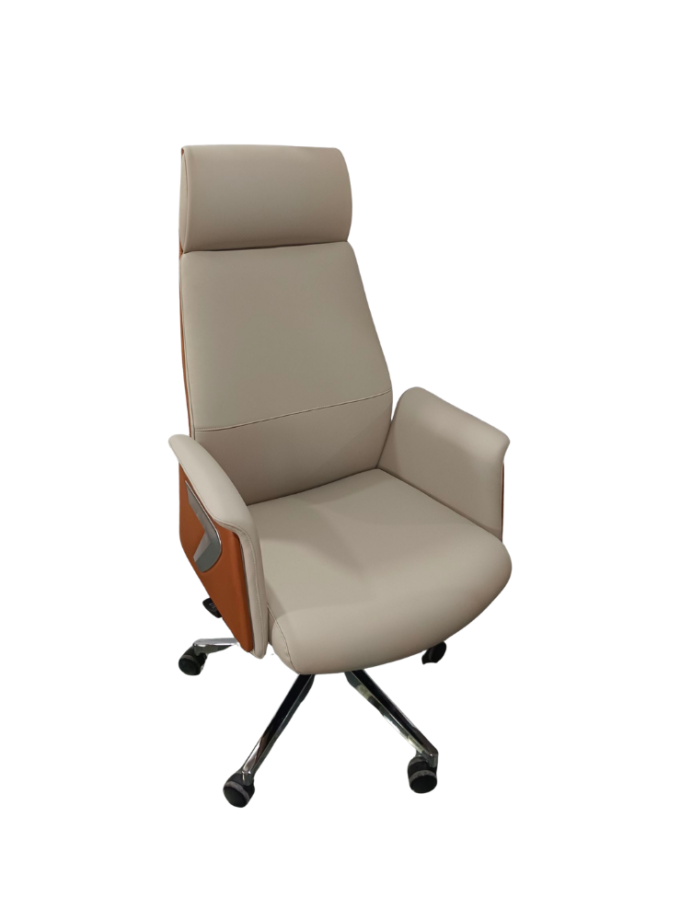 Taupe Two-Tone Leather Executive Chair with Headrest